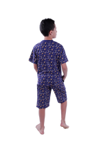 تحميل الصورة إلى عارض المعرض، Boys Short Sleeve Pajama with Shorts - Blue Depths Dino Plaids,