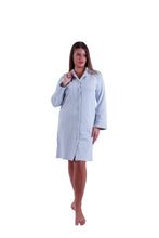 Load image into Gallery viewer, Women LS Dress With Buttons Oatmeal blue stripe