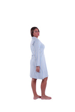Load image into Gallery viewer, Women LS Dress With Buttons Oatmeal blue stripe