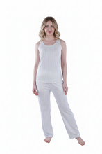 تحميل الصورة إلى عارض المعرض، Women Tank Top Pajama - White Yellow Stripes