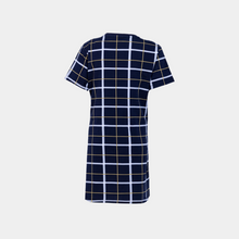 تحميل الصورة إلى عارض المعرض، فستان قصير الأكمام منقوش باللون الأزرق البحري