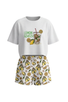 Girls SS Oversize Cropped T-Shirt With Wide-Leg Short Pajama Set – Bright White