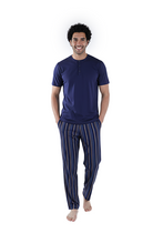 تحميل الصورة إلى عارض المعرض، Men Short Sleeve Pajama with Placket - Blue Depths