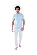 Load image into Gallery viewer, Men Short Sleeve Pajama with Placket - Cabana Blue