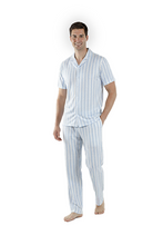 تحميل الصورة إلى عارض المعرض، Men Short Sleeve Pajama with Buttons - White Stripes