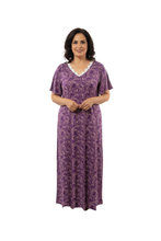 تحميل الصورة إلى عارض المعرض، Women’s Short Sleeve Layered Dress – Grape Big Flower