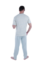 تحميل الصورة إلى عارض المعرض، Men Short Sleeve Pajama with Placket - White Flower