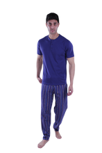 تحميل الصورة إلى عارض المعرض، Men Short Sleeve Pajama with Placket - Blue Depths