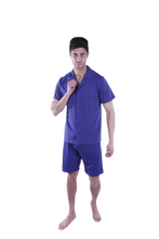 Load image into Gallery viewer, Men Short Sleeve Pajama with Button - Blue Depths