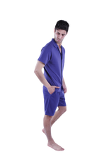 Load image into Gallery viewer, Men Short Sleeve Pajama with Button - Blue Depths