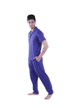 Load image into Gallery viewer, Men Short Sleeve Pajama with Buttons - Blue Depths