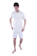 تحميل الصورة إلى عارض المعرض، Men Short Sleeve Pajama with Shorts - Grey Yellow Stripes