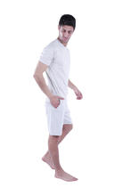 تحميل الصورة إلى عارض المعرض، Men Short Sleeve Pajama with Shorts - Grey Yellow Stripes