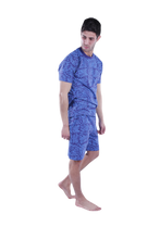 تحميل الصورة إلى عارض المعرض، Men Short Sleeve Pajama with Shorts - Blue Depths Flower