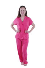 تحميل الصورة إلى عارض المعرض، Women Short Sleeve Label Pajama with Pants - Paradise Pink