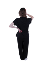 تحميل الصورة إلى عارض المعرض، Women Short Sleeve Label Pajama with Pants - Moonless Night