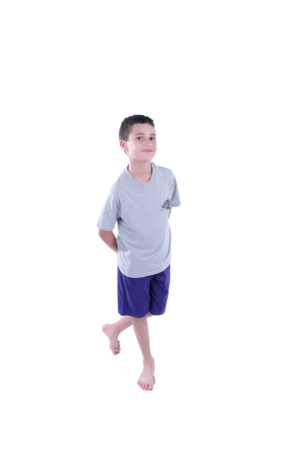 Boys Short Sleeve Pajama with Shorts - Cool Gray 4C Melange