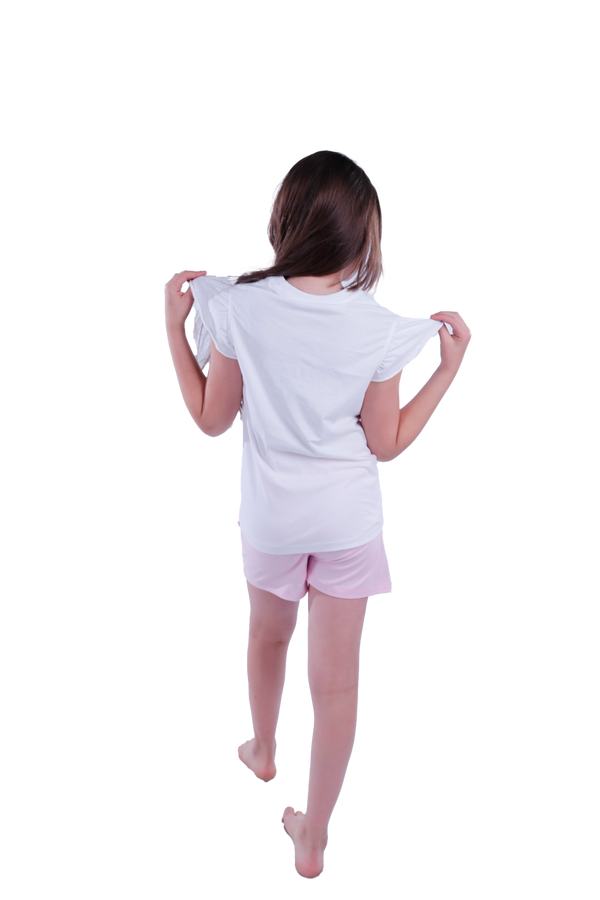 Girls Short Sleeve Pajama with Shorts - Bright White*Pink Square Plaids