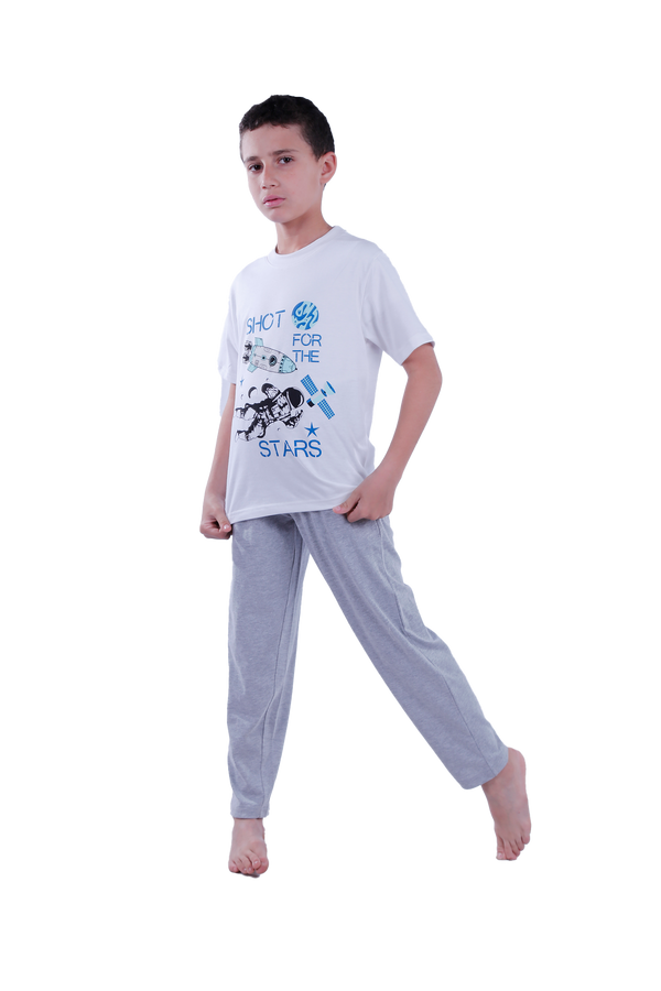 Boys Short Sleeve Pajama with Shorts and Pants - Bright White