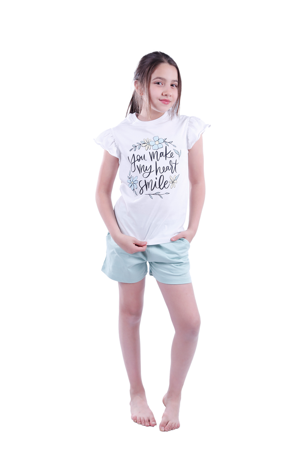 Girls Short Sleeve Pajama with Shorts - Bright White