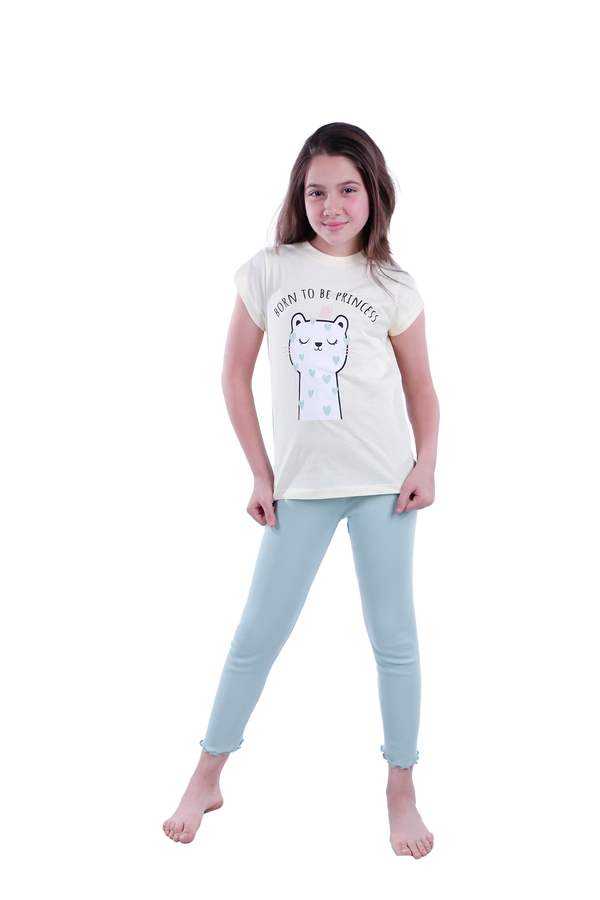 Girls Short Sleeve Pajama with Rib Legging - Transparent Yellow