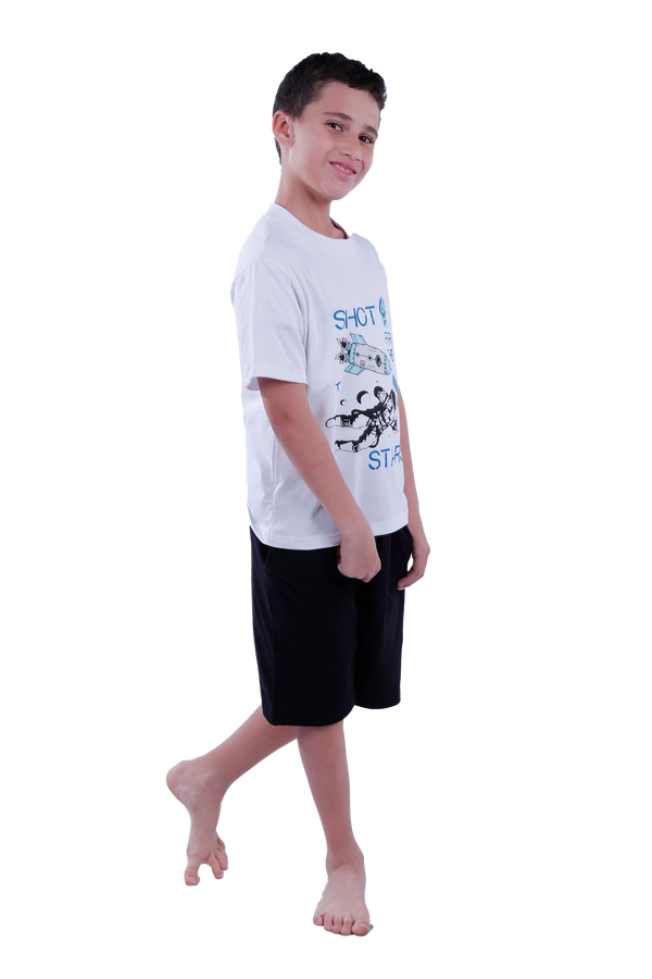 Boys Short Sleeve Pajama with Shorts and Pants - Bright White