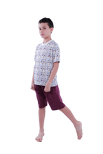 Load image into Gallery viewer, Boys Short Sleeve Pajama with Shorts -Wine Dino Plaids