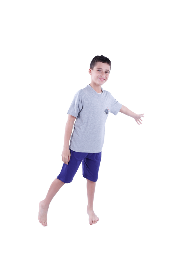 Boys Short Sleeve Pajama with Shorts - Cool Gray 4C Melange