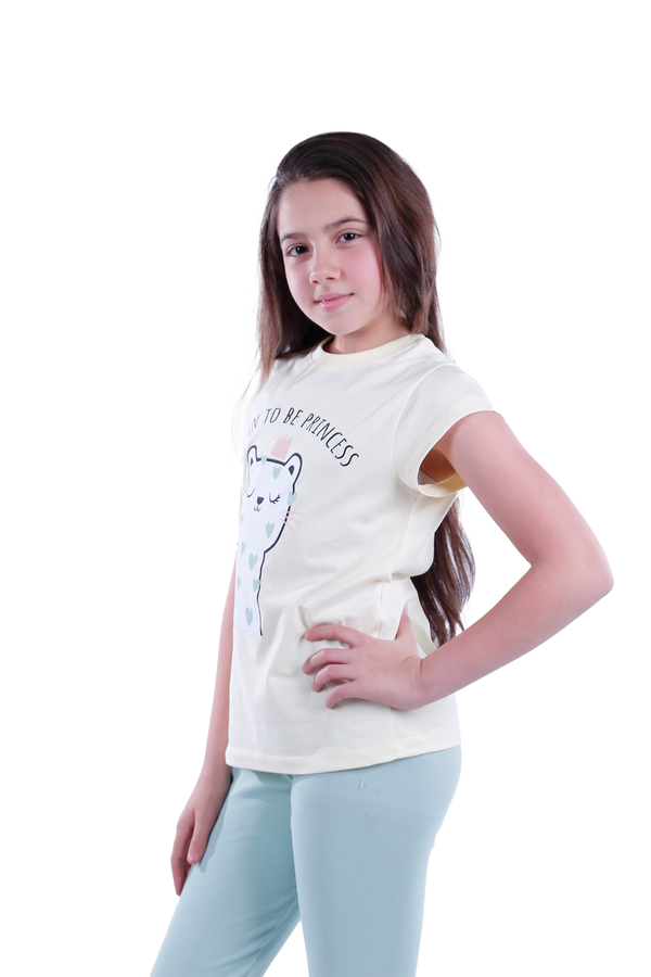 Girls Short Sleeve Pajama with Rib Legging - Transparent Yellow