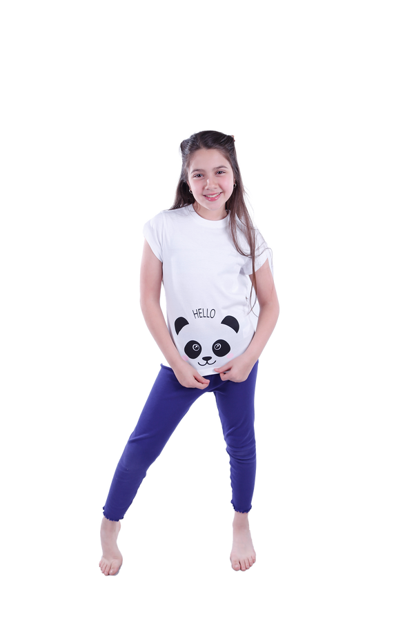 Girls Short Sleeve Pajama with Rib Legging -Bright White