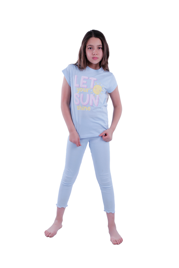 Girls Short Sleeve Pajama with Rib Legging - Nantucket Breeze