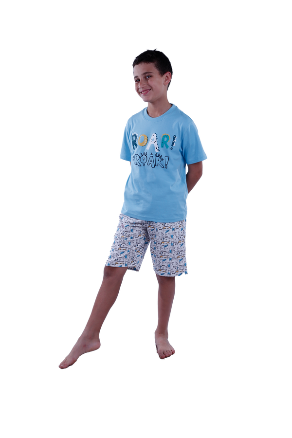 Boys Short Sleeve Pajama with Shorts - Cabana Blue