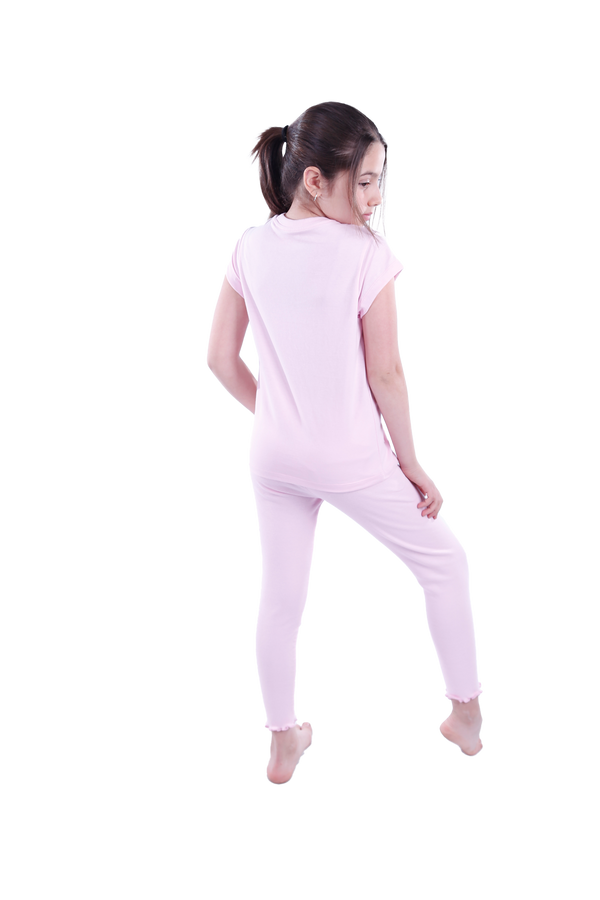 Girls Short Sleeve Pajama with Rib Legging - Ballerina