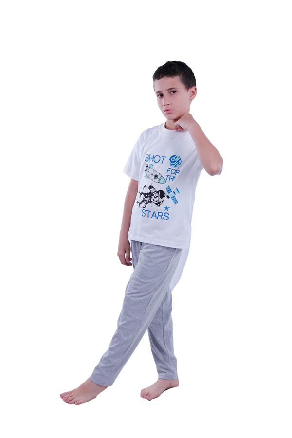 Boys Short Sleeve Pajama with Shorts and Pants - Bright White
