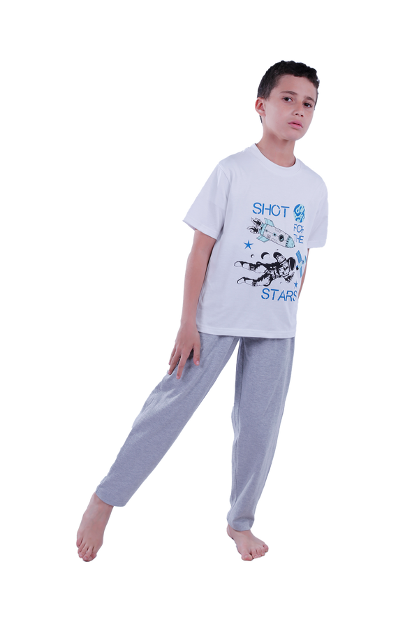 Boys Short Sleeve Pajama with Shorts and Pants - Bright White