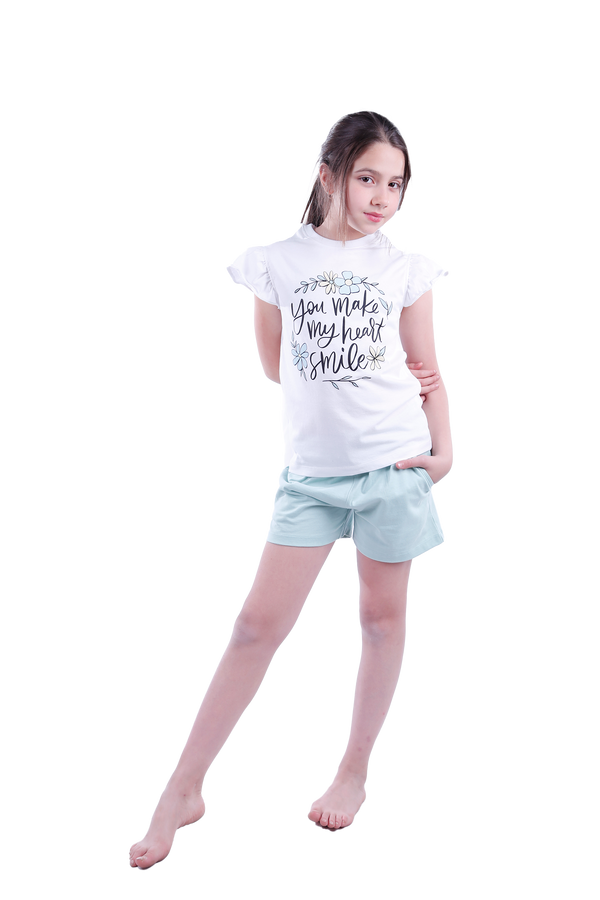 Girls Short Sleeve Pajama with Shorts - Bright White