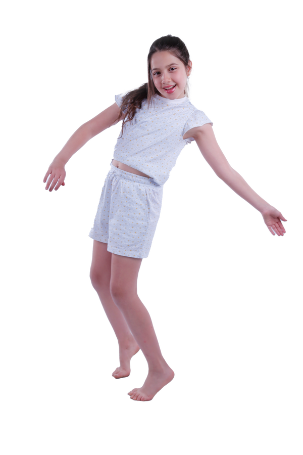 Girls Short Sleeve Pajama with Shorts - Blue Sun Flower