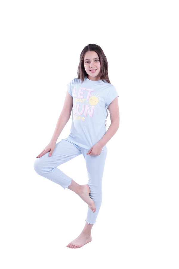 Girls Short Sleeve Pajama with Rib Legging - Nantucket Breeze