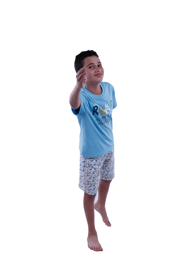 Boys Short Sleeve Pajama with Shorts - Cabana Blue