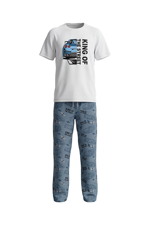 Boys SS Round Neck T-Shirt with Pants Pajama Set – Bright White