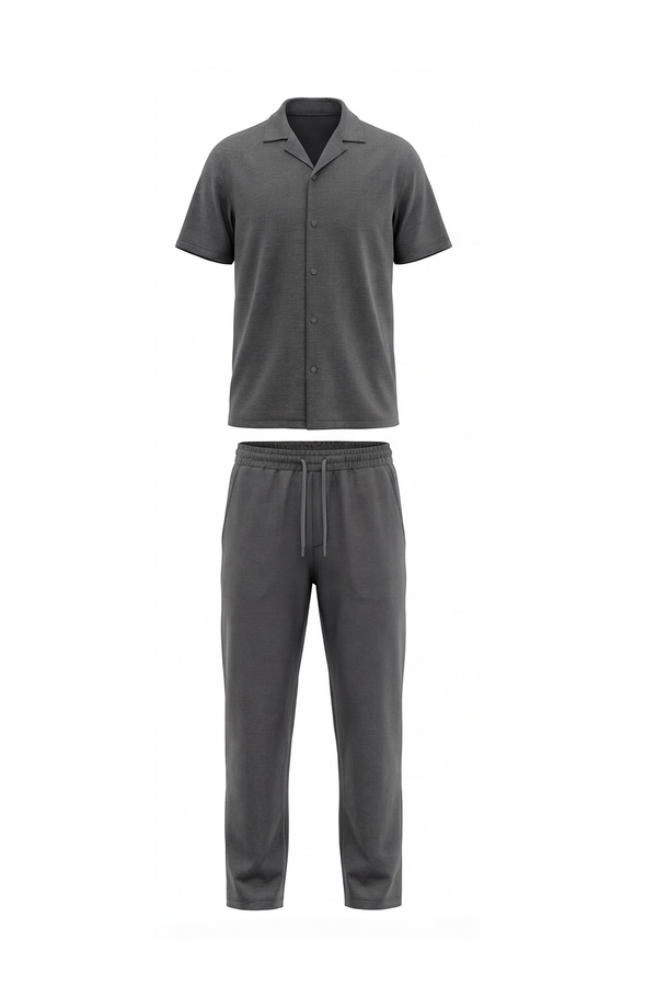 Men Lapel Pajama Set with Pants – Cool Grey 11C