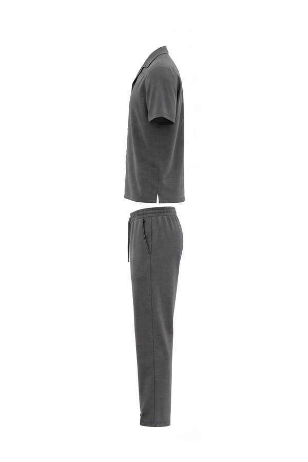 Men Lapel Pajama Set with Pants – Cool Grey 11C