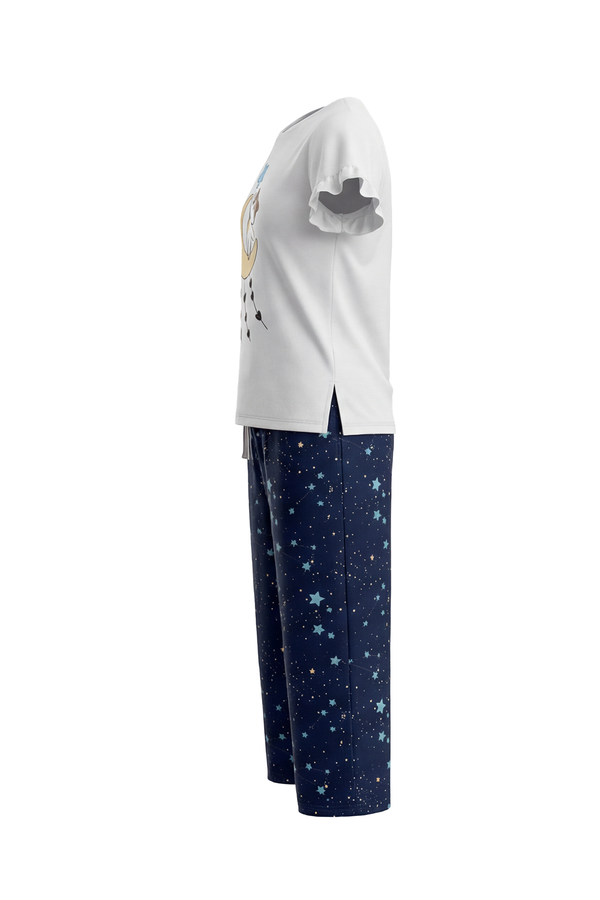 Girls SS T-Shirt With Ruffles & Bermuda Pants Pajama Set – Bright White