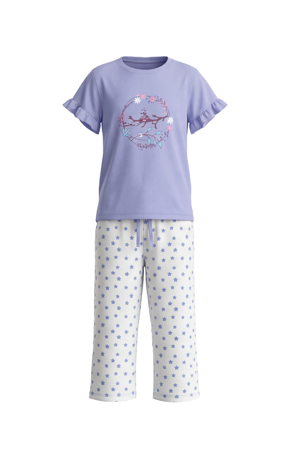 Girls SS T-Shirt With Ruffles & Bermuda Pants Pajama Set – Baby Lavender