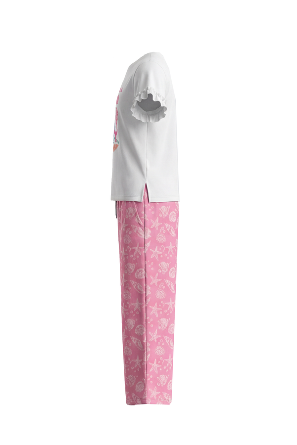 Girls SS T-Shirt With Ruffles & Bermuda Pants Pajama Set – Bright White