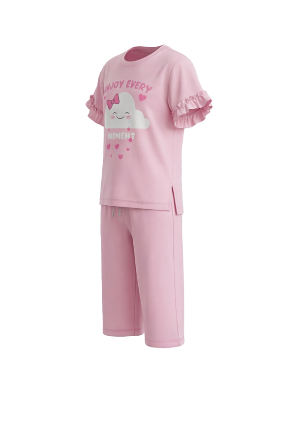 Girls SS T-Shirt With Ruffles & Bermuda Pants Pajama Set – Ballerina
