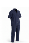 Men Lapel Cotton Pajama Set with Pants – Blue Depths