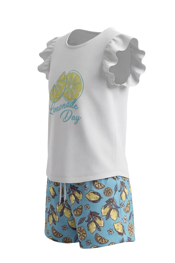 Girls Ruffle Cap Sleeve With Short Pajama Set – Bright White