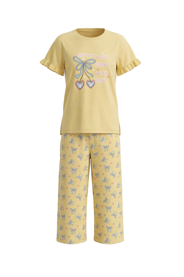 Girls SS T-Shirt With Ruffles & Bermuda Pants Pajama Set – Mellow Yellow