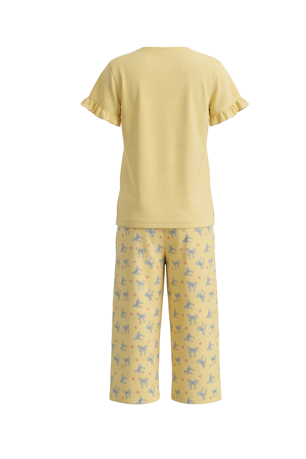 Girls SS T-Shirt With Ruffles & Bermuda Pants Pajama Set – Mellow Yellow